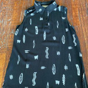 KATHIE LEE Collection * BLACK slvls TUNIC button-down SHIRT Top * crinkle* S / M